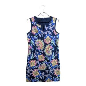 Talbots Women's Blue Paisley Print Knee Length Shift Dress Sleeveless Sunday 8